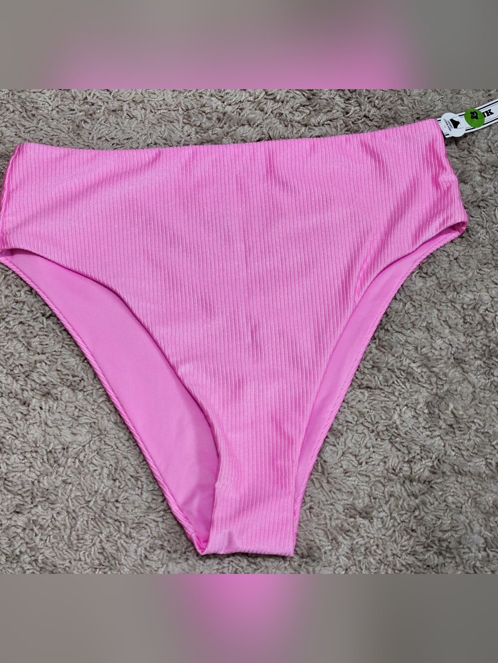 PINK High-Waist Cheeky Ribbed Pink Bikini Bottom L NWT